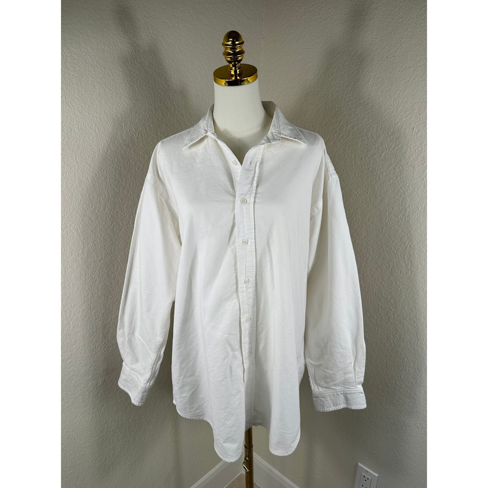 Zara Button Down Shirt Women Medium White Oversized Cotton Minimalist Office